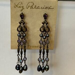 Liz Palacios Swarovski Crystal Freshwater Pearls Chandelier Post Earrings